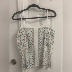 Forever 21 White Floral Panel Spaghetti Strap Cami